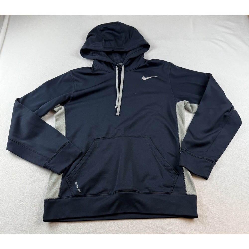 Nike THERMA-FIT Hoodie Men S Blue Gray Colorblock Pullover Sweatshirt